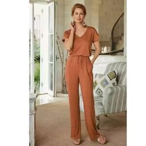 Soft Surroundings Size L Burnt Orange‎ Short Sleeve Roslyn Jumpsuit Pockets